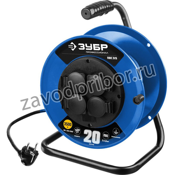 Удлинитель ЗУБР 55081-20 на катушке "ПВС 315", 20 м, 3500 Вт, 4 гнезда, IP44, ПВС 3х1,5 кв мм
