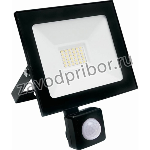 Прожектор светодиодный SFL80-30 с встроенным датчиком 2835SMD 30W 6400K AC220V/50Hz IP65, черный в компактном корпусе 29523