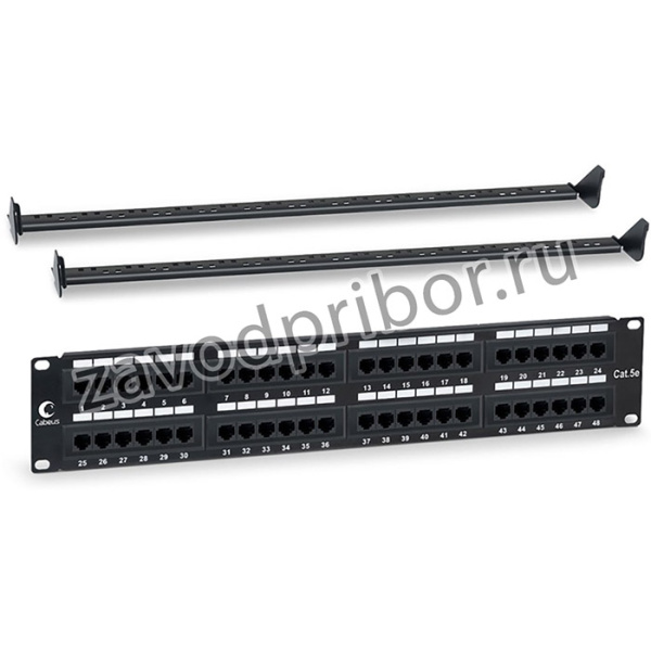 Патч-панель 19" (2u), 48 портов rj-45, категория 5e Cabeus PL-48-Cat.5e-Dual IDC Dual IDC, с задним кабельным организатором