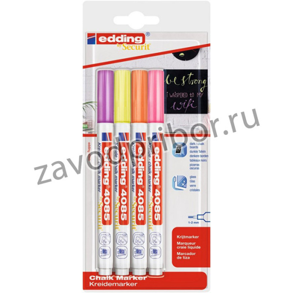 Набор меловых маркеров edding 4085 Neon. 4 шт. блистер