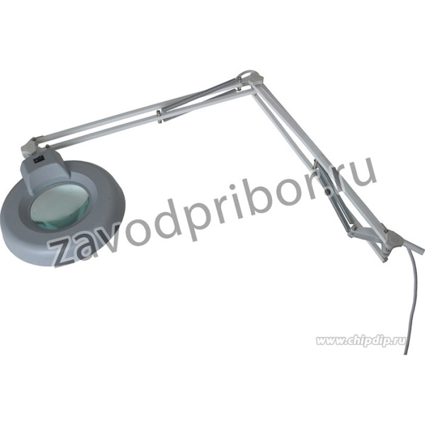 31-0011, Лупа на струбцине круглая настольная 5D с подсветкой, белая