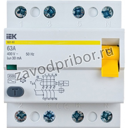 Выключатель диф. тока 4п 63A 30mA тип AC ВД1-63 ИЭК MDV10-4-063-030