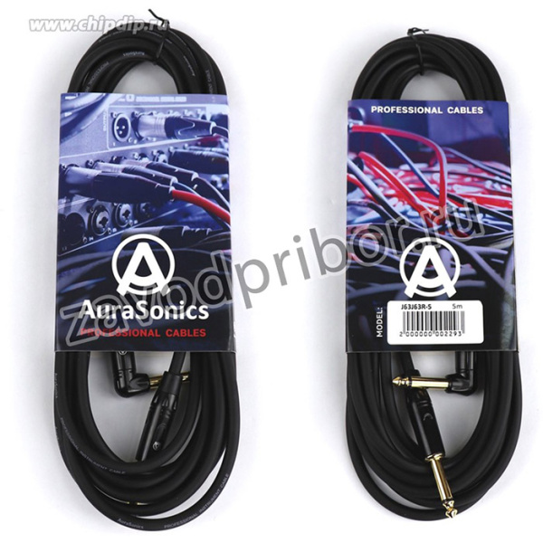 AuraSonics J63J63R-5 гитарный кабель Jack TS 6.3мм - угловой Jack TS 6.3мм 5м, черный