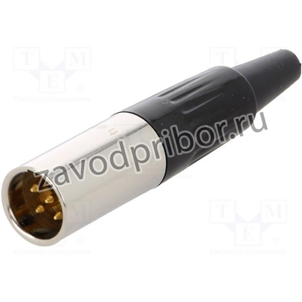 AG5M, Вилка, XLR mini, "папа", PIN: 5, на провод, пайка, 4А, 0,5мм2, прямой