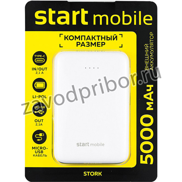 Внешний аккумулятор (Power Bank) Старт PPB Stork P05PC-W, 5000мAч, белый [17510]
