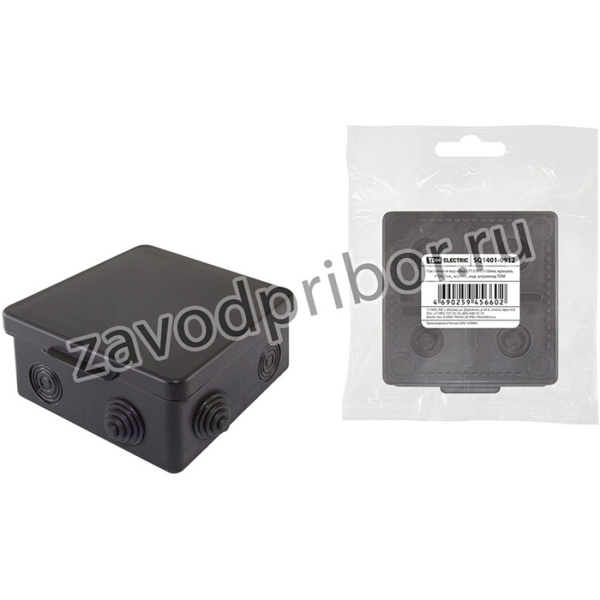 Распаячная коробка ОП 80х80х50мм, крышка, IP54, 7вх., черная, инд. штрихкод TDM