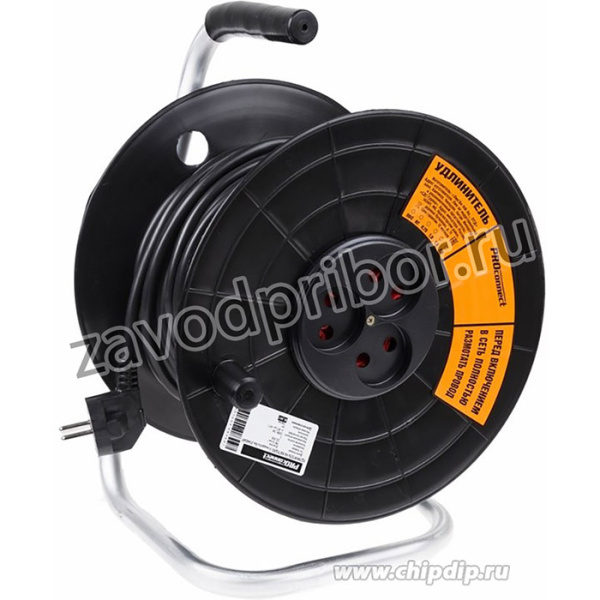 11-7606, Удлинитель силовой на катушке 4 гнезда с/з 40 м 3х1 мм2 STANDART