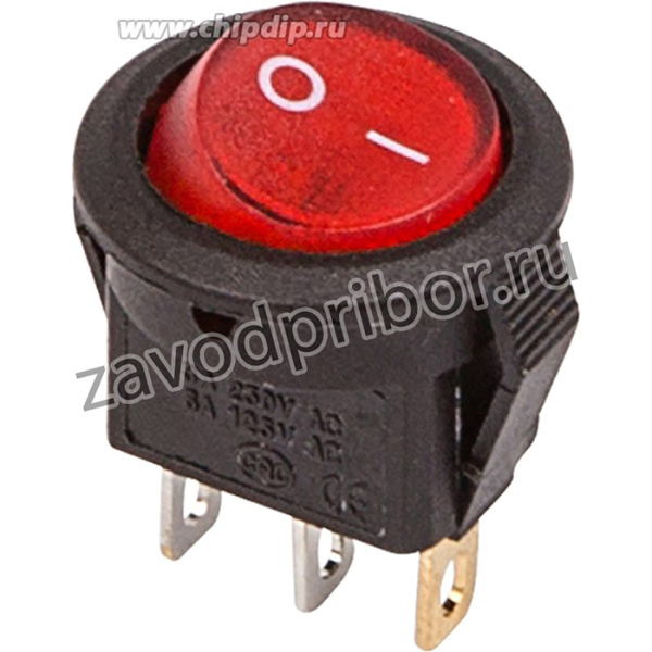 36-2530, Выключатель клавишный круглый 250V 3А (3с) ON-OFF красный с подсветкой Micro (RWB-106, SC-214) REXAN