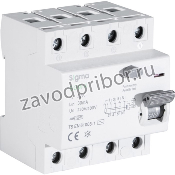 Выключатели дифференциального тока ВДТ (УЗО) AC 4P 30mA 10kA 32A, SIGMA ELEKTRIK