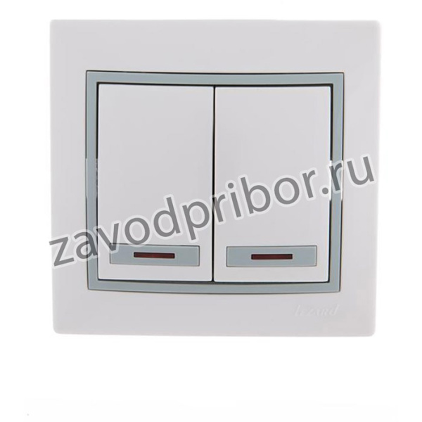 Выключатель 2-кл. СП Mira 10А IP20 с подсветкой с сер. вставкой бел. LEZARD 701-0215-112