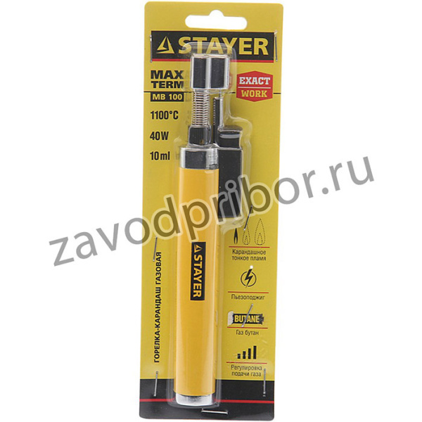 55560, Горелка газовая перезаправляемая карандаш с пьезоподжигом STAYER