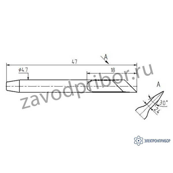 MP18-DK-05-30 — паяльная насадка 5,0 мм (косой нож, угол 30°) для паяльных станций PACE
