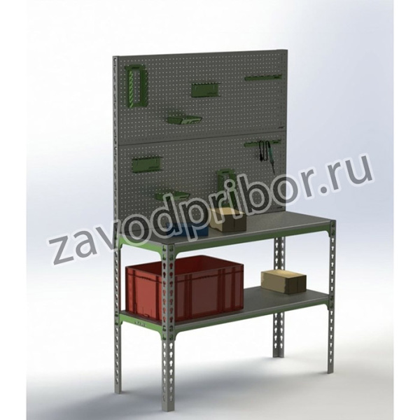 Стол-верстак 950x1000x500 (одна полка) + двойная перфопанель с комплектом аксессуаров SVPIPRIIA951050