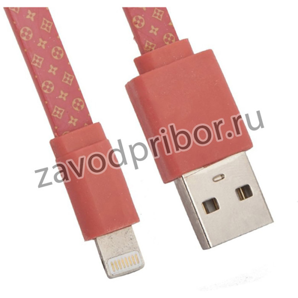 USB Дата-кабель для Apple Lightning 8 pin плоский LV 1 метр (розовый)