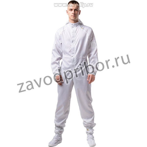 Комбинезон мужской для чистых помещений М-150 антистатический, цвет-белый, тип ткани А, размер 48-50, рост 158-164