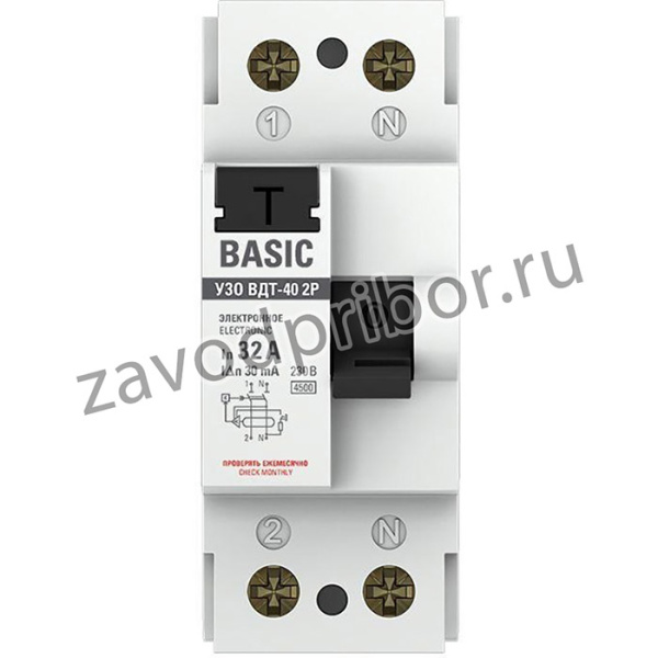 Выключатель дифференциального тока (УЗО) 2п 32А 30мА (электрон.) Basic EKF elcb-2-32-30e-sim