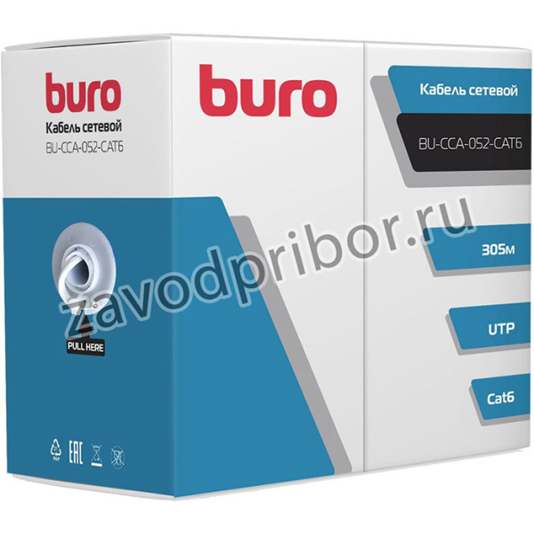 Кабель сетевой Buro BU-CCA-052-CAT6 UTP 4 пары cat6 solid 0.52мм CCA 305м серый