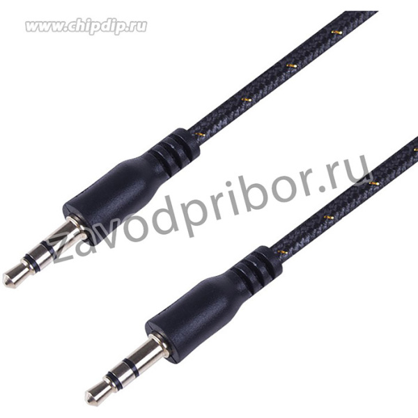 18-4071, Аудиокабель AUX 3.5 мм в тканевой оплетке 1 м черный