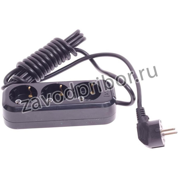 У3-Е-03 черный, Удлинитель сетевой 3м 16А 2200Вт 3 гнезда с заземлением черный LUX