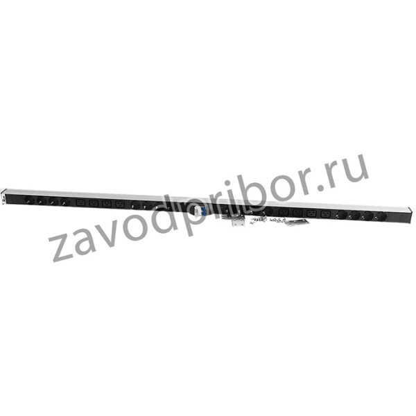 Блок силовых розеток Rem Rem-32, Shuko х 16, IEC 60320 С19 х 8, вход колодка, 19", 1438х45х45 мм (ВхШхГ), 32А, автомат + индикатор, чёрный