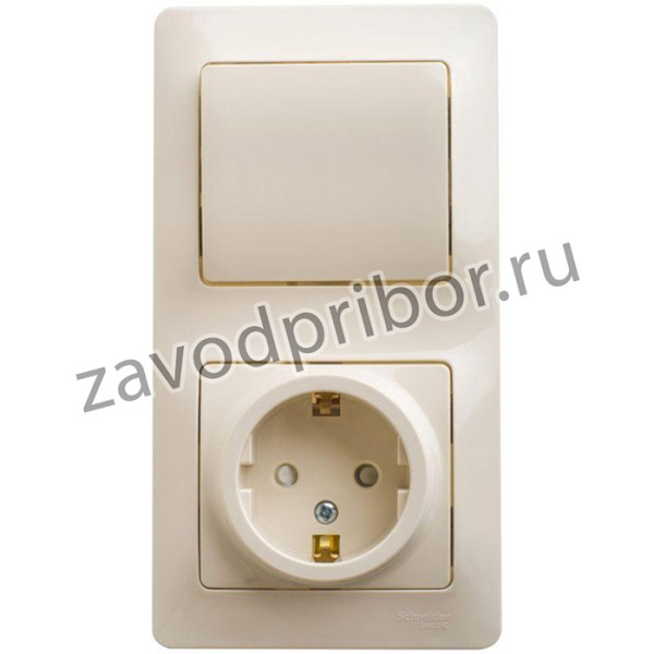 Блок комбинированный Glossa (розетка защ. шторки с заземл. + 1-кл. выкл.) беж. SE GSL000270