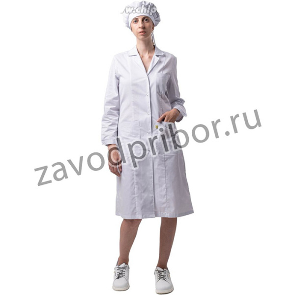 Антистатический халат женский, цвет - синий (тип ткани: D), знак ESD, размер 52-54, Рост 158-164