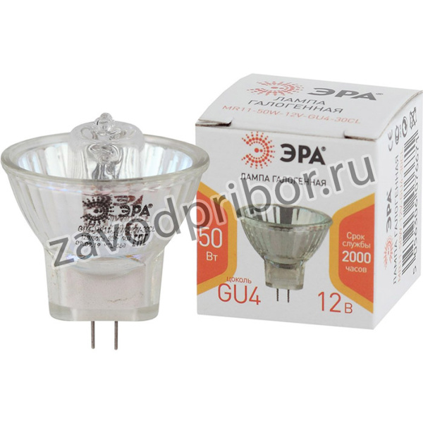 Лампочка галогенная ЭРА GU4-MR11-50W-12V-30CL GU4 50Вт софит теплый белый свет Б0044749