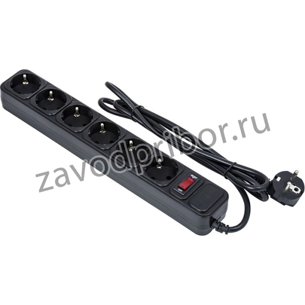 Сетевой фильтр ExeGate SP-6-3B (6 евророзетки с заземлением, 3м, защита от перегрузки, выключатель с подсветкой, черный)