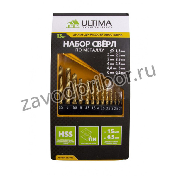 Набор нитридтитан. сверл по металлу 1,5-6,5мм., НSS 13шт 113013