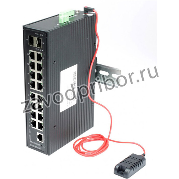 Промышленный управляемый(L2+) HiPoE коммутатор Gigabit Ethernet на 16GE PoE+2GE SFP, функция мониторинга темп/влаж/напряж