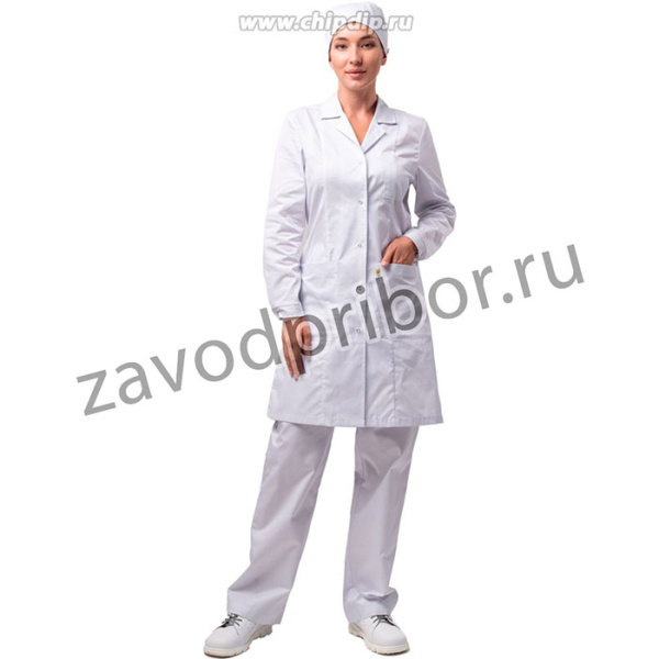 Антистатический халат женский укороченный, цвет - синий (тип ткани: D), знак ESD, размер 52-54, Рост 158-164