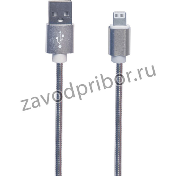 USB кабель "LP" для Apple Lightning 8 pin металлическая оплетка 1м серебристый