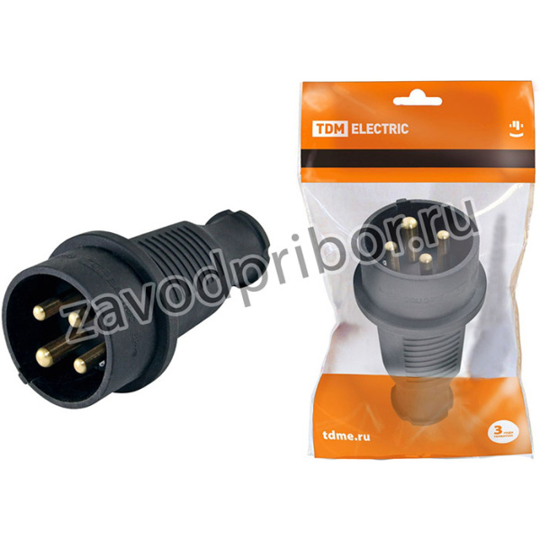 Вилка прямая каучук 3Р+РЕ 32А 380В IP44 TDM