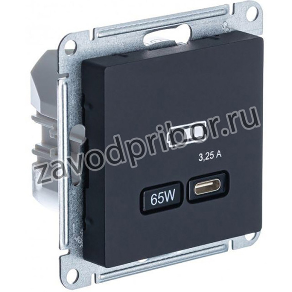 Розетка USB AtlasDesign тип C 65Вт QC PD высокоскор. ЗУ механизм карбон SE ATN001027