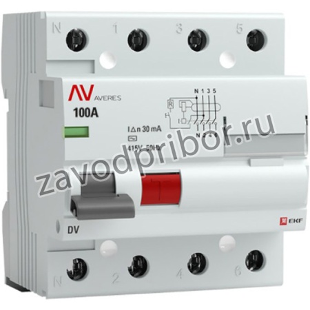 Устройство защитного отключения AVERES DV, 4P, 100А/30мА, AC, SQ rccb-4-100-30-ac-av