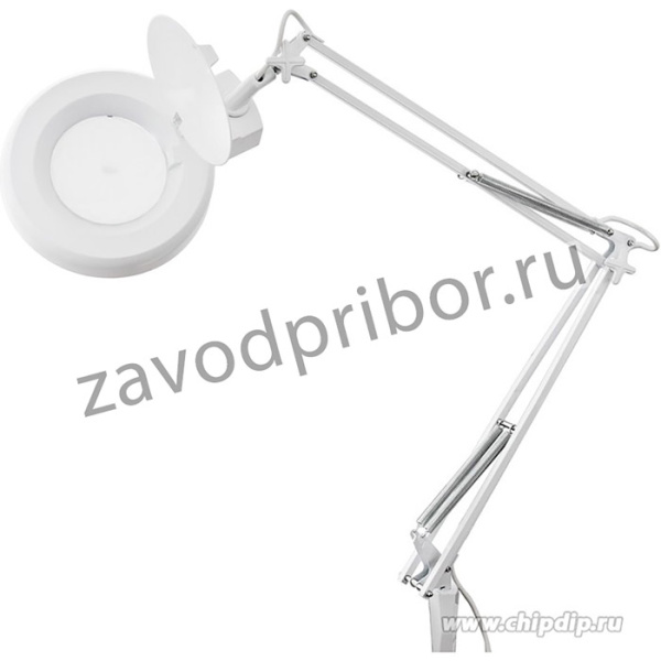 31-0221obsolete, Лупа на струбцине круглая настольная 8D с подсветкой с крышкой, белая obsolete