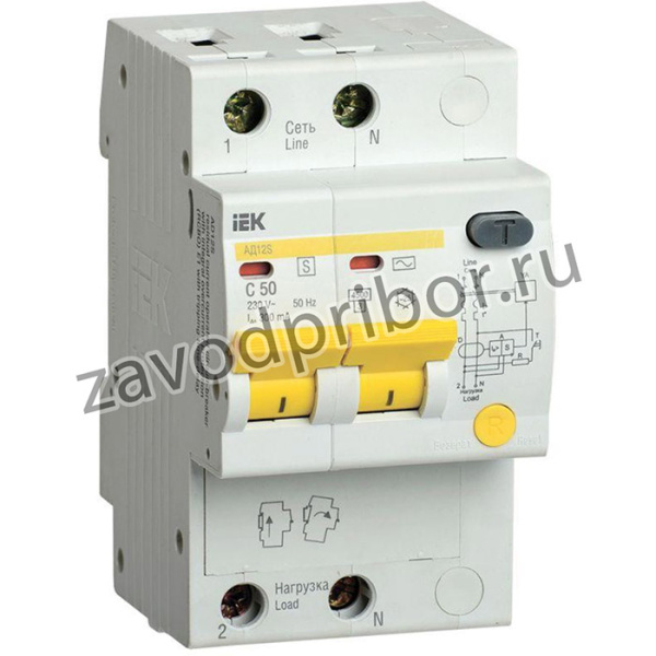 Выключатель автоматический дифференциального тока селективный 2п 50А 300мА тип AC АД12S IEK MAD13-2-050-C-300