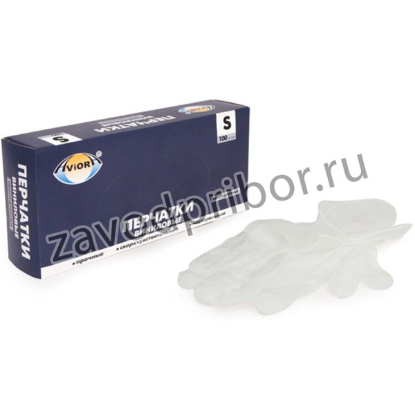 Перчатки виниловые, неопудренные, S, 100шт. в уп. 402-637