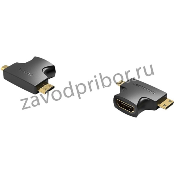 Адаптер-переходник Vention HDMI 19F/Mini HDMI 19M/Micro HDMI 19M (AGFB0), Адаптер-переходник Vention HDMI 19F/Mini HDMI+Micro HDMI