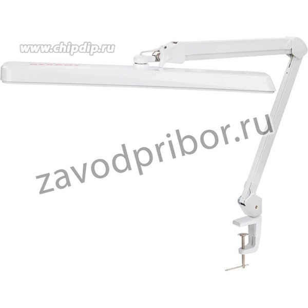 31-0410, Лампа настольная бестеневая, струбцина, ECO light, 324 SMD LED, диммер, теплый/холодный свет, белая