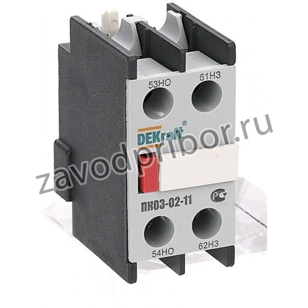 24100DEK, Блок дополнительных контактов (1НО+1НЗ) фронтальный монтаж для контакторов КМ-103 DEKraft ПК-03