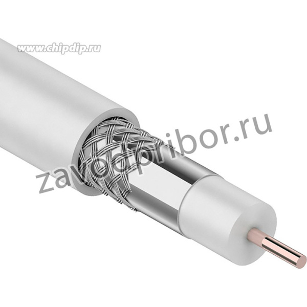 01-2205, Кабель коаксиальный RG-6U, 75Ом, CCS/Al/Al, 48%, 100м, INDOOR, белый