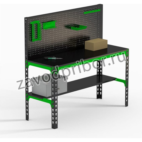 Стол металлический Metalex 750x1500x400 + перфопанель с комплектом аксессуаров SMMPRIA751540