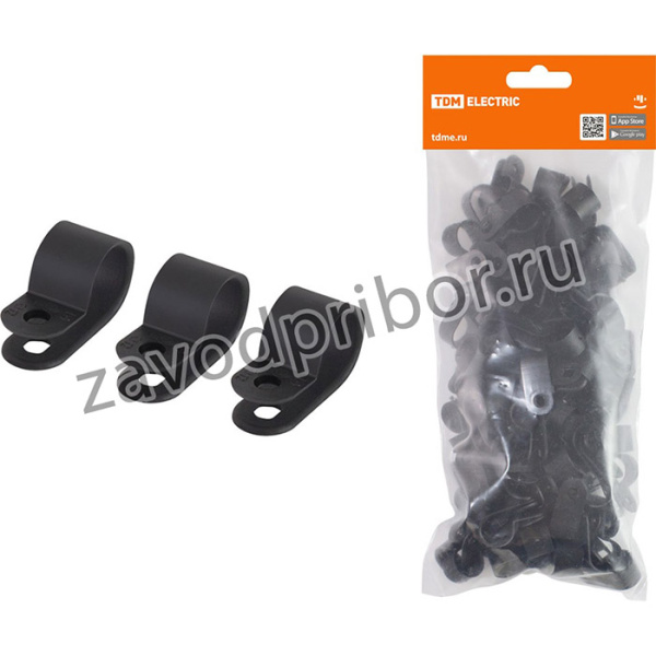 Скоба нейлоновая крепежная СКН-16 черная (100 шт) TDM