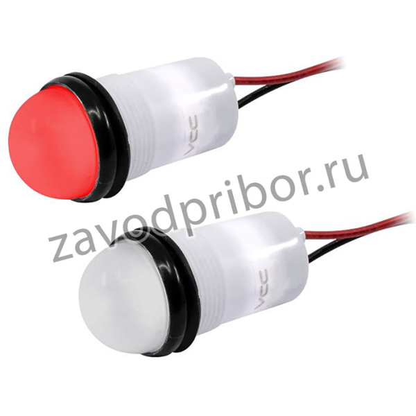 PML50SRFVW, .688" DIA (17.5MM) RED LED PANEL MOUNT INDICATOR WITH SEMI DOME FLEX VOLTAGE WIRE LEADS 02AH9198