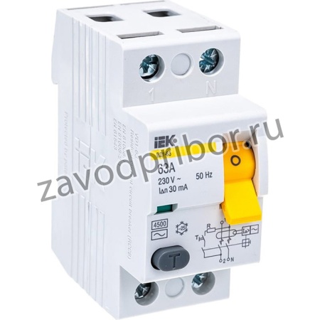 Выключатель диф. тока 2п 63A 30mA тип AC ВД1-63 ИЭК MDV10-2-063-030