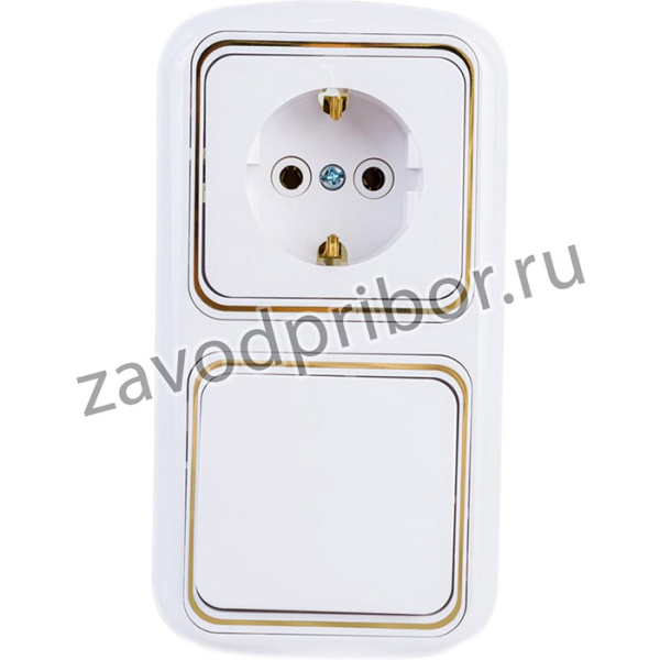 Блок 1 выкл. + роз.заз.конт. СУ, серия ГАРМОНИЯ ЛЮКС, белый, В-РЦ-495 з