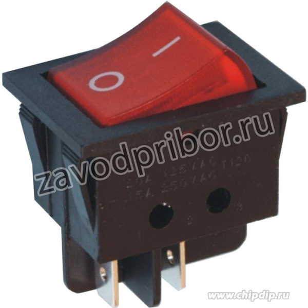 IRS-201-3C3 (красный), Переключатель с подсветкой ON-OFF (15A 250VAC) DPST 4P