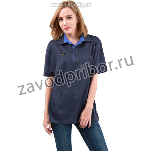 Антистатическая футболка W371-126, синяя с черным воротом, XL