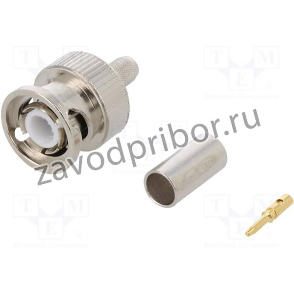 BNC502RG58W152, Вилка, BNC, "папа", прямой, 50Ом, RG58, обжим, на провод, тефлон
